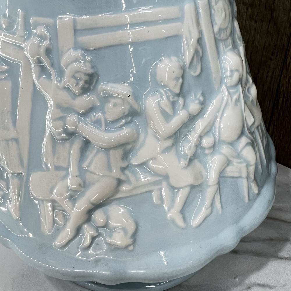 Antique Ridgway Staffordshire Tam O Shanter Lg Pitcher Jug Relief Light Blue 10" - Picture 8 of 12